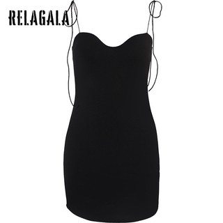 RelaGala Thời Trang Nữ Arc Hem Dây Màu Trơn Slim Dress
