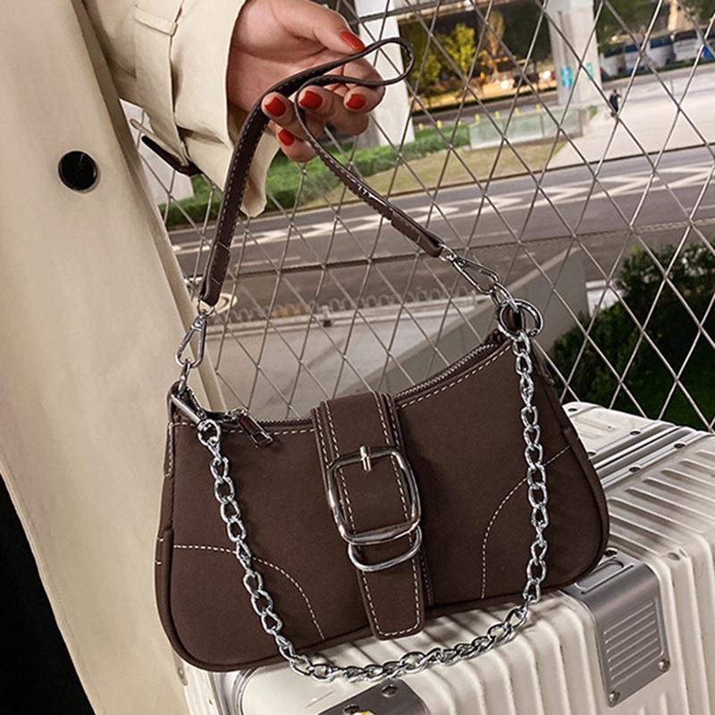 Túi Đeo Vai Nhám Mềm Mại Phối Dây Xích Đơn Giản Chất Lượng Cao Cho Nữ