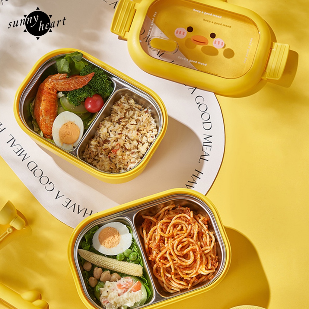 Sunnyheart Hộp Đựng Cơm Trưa Đế Dày Bằng Thép Không Gỉ Hình Vịt Vàng Đáng Yêu