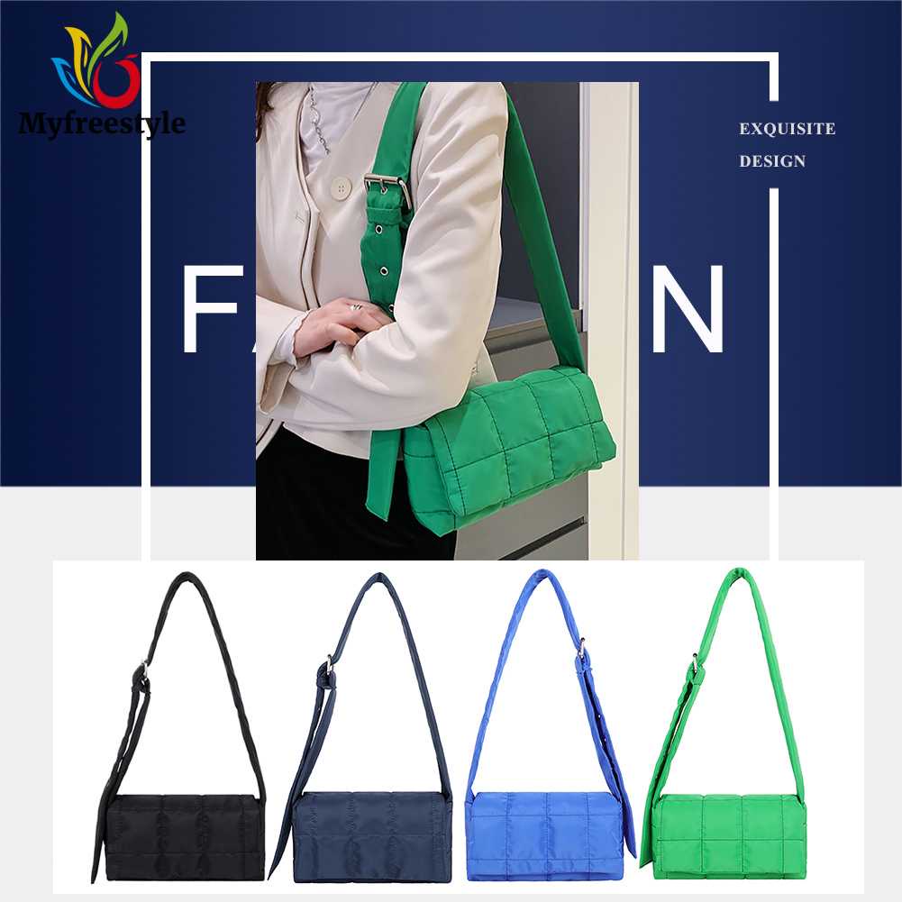 Túi Đeo Chéo Đệm Cotton Nylon Màu Trơn Thời Trang Mùa Đông Dành Cho Nữ