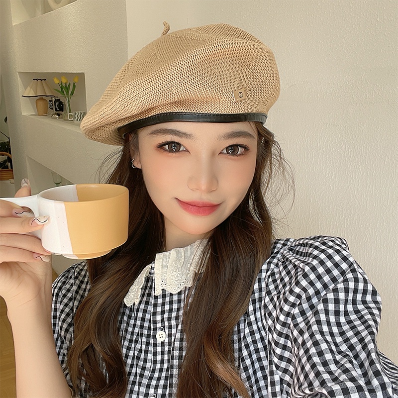 Mũ beret hè chất liệu lưới thông thoáng khí tag kim loại mới phong cách Hàn Quốc