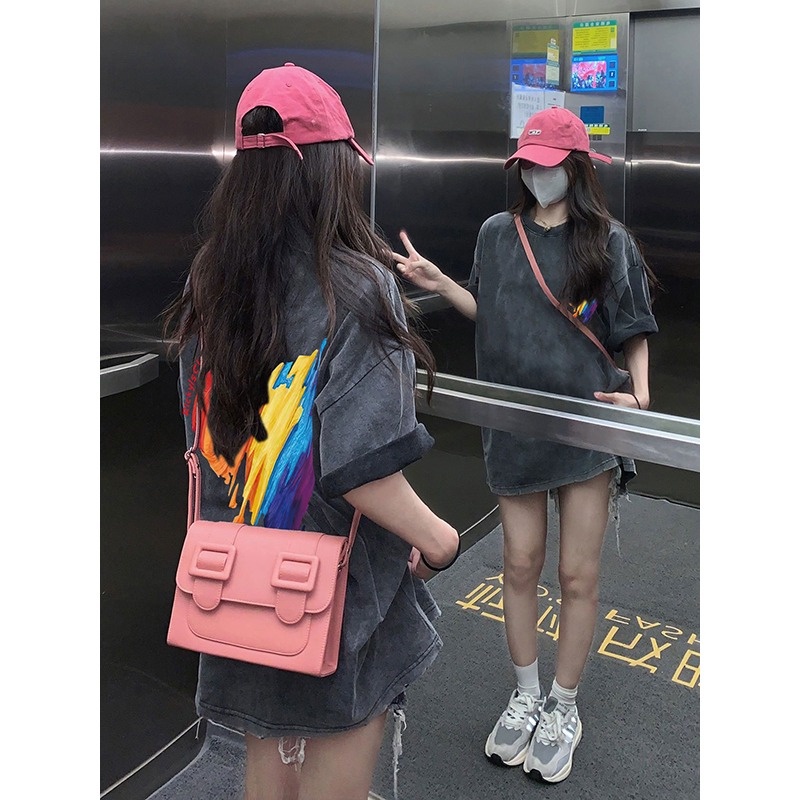 Áo thun NRVP 100% cotton tay ngắn dáng rộng phong cách Hàn Quốc cho nữ