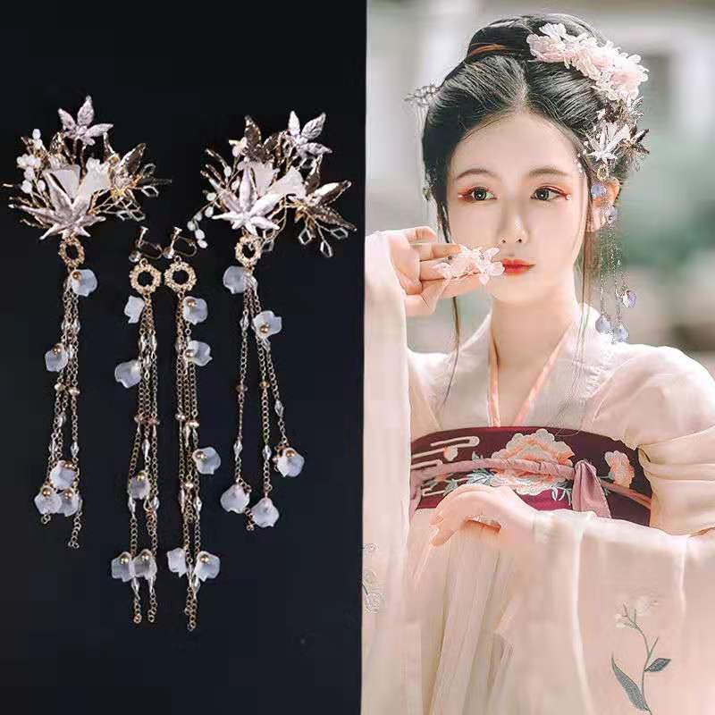 Trâm Cài Tóc Hình Lá Phong Phối Tua Rua Phong Cách Cổ Điển Cho Nữ