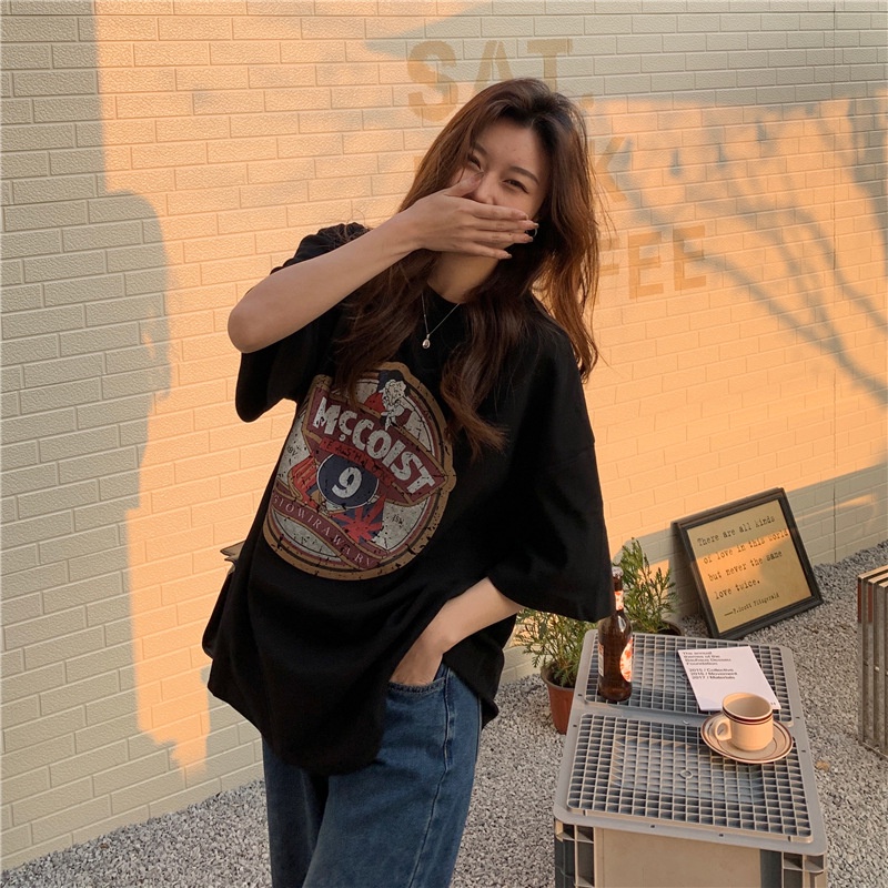 IELGY   Áo Thun Ngắn Tay Cỡ Lớn Phong Cách vintage Nhật Bản Thời Trang Mùa Hè Cho Nữ