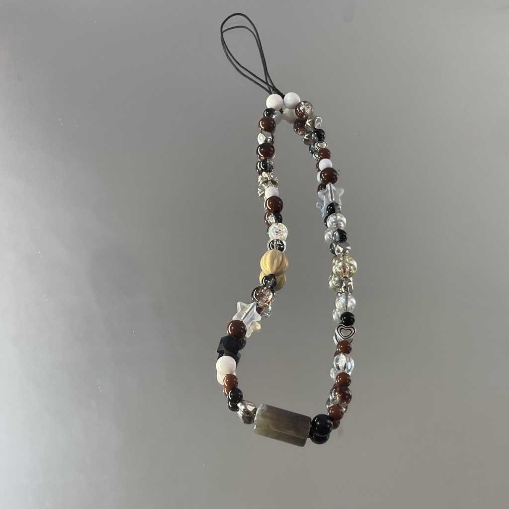 Dây móc điện thoại phối hạt pha lê nhân tạo màu caramel