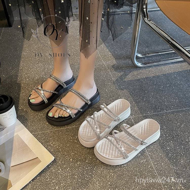 Sandal Đế Xuồng Dày Dặn Đính Đá Phong Cách Thời Trang Mùa Hè Mới 2023