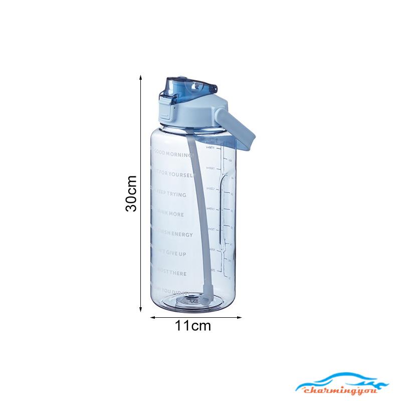 Bình đựng nước thể thao tập gym đi học từ 2 lít chai nhựa 2l chia vạch tặng dây đeo vòi ống hút