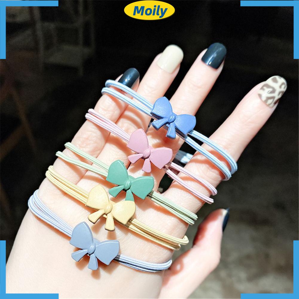 Dây buộc tóc co giãn tốt đính nơ dễ thương màu ngẫu nhiên cho nữ chất lượng cao