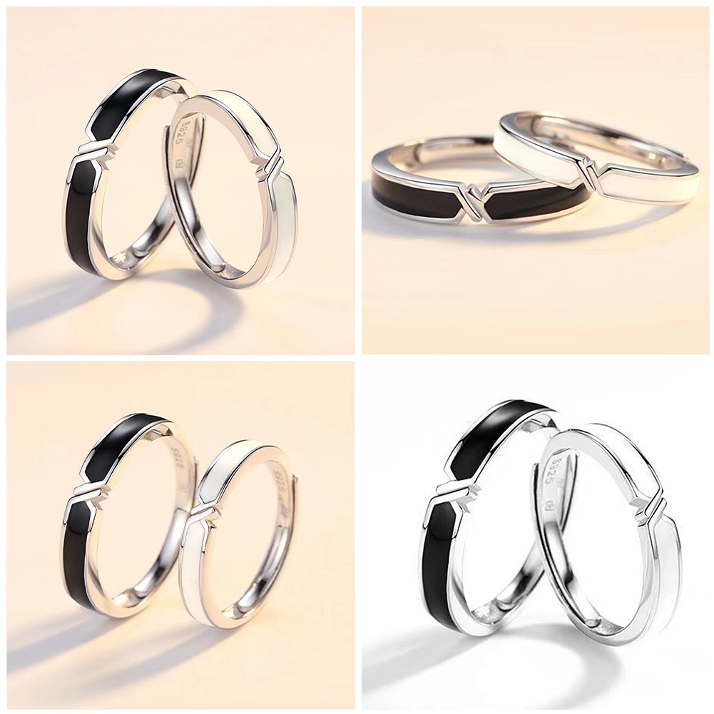Nhẫn Cặp Màu Trắng Đen Đơn Giản Thời Trang Có Thể Điều Chỉnh Kích Thước