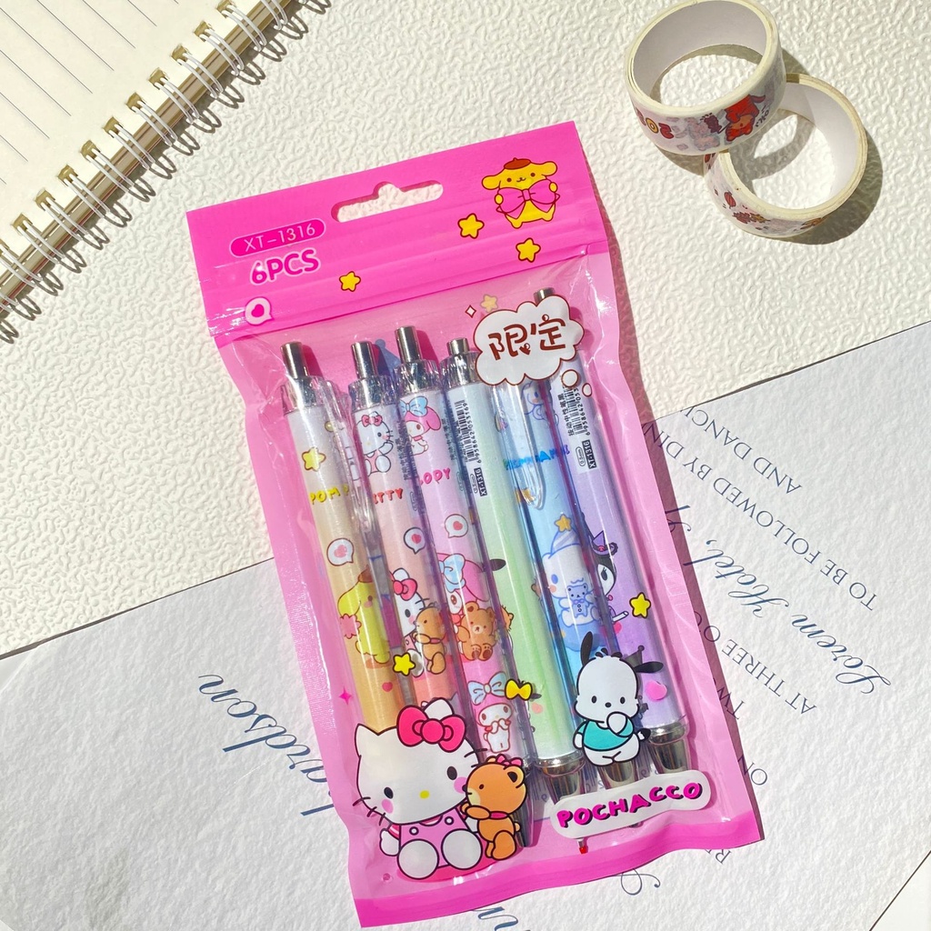 Set 6 Bút Bi Mực Đen Ngòi 0.5mm