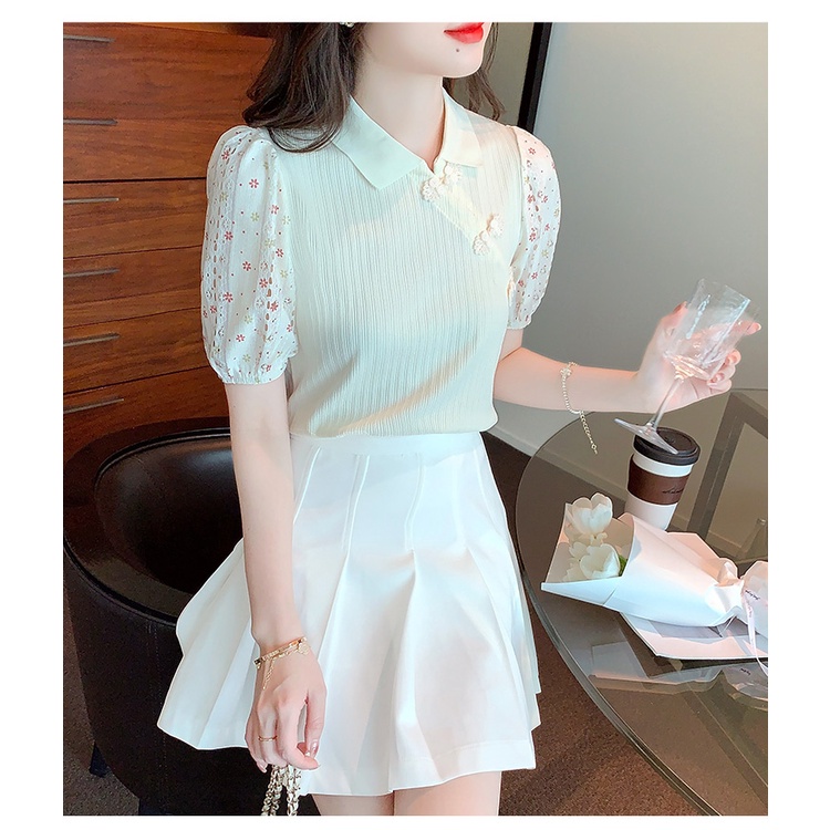 Áo Sơ Mi Tay Phồng Ngắn Cài Nút In Họa Tiết Phong Cách Trung Hoa Cổ Điển Thời Trang Mùa Hè Cho Nữ