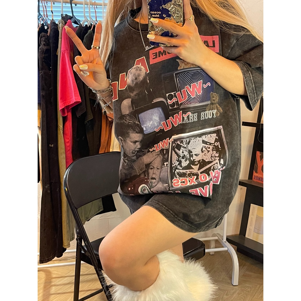 NRVP Áo Thun 100% Cotton Tay Ngắn Dáng Rộng In Họa Tiết Độc Đáo Phong Cách Hàn Quốc Thời Trang Cho Nam Và Nữ