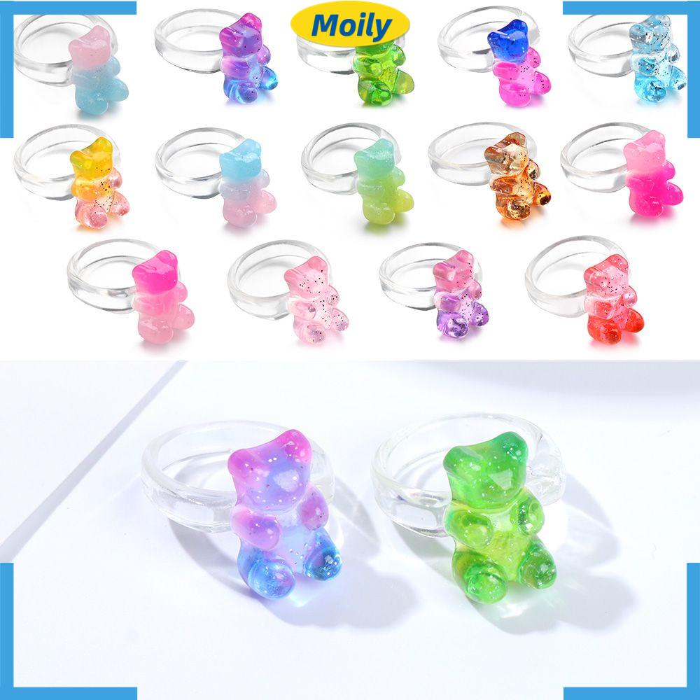 Nhẫn acrylic trong suốt hình gấu nhiều màu sắc thời trang cho nữ