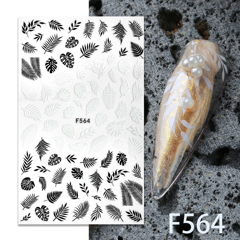 1 Tờ Nhãn Dán Trang Trí Móng Tay Họa Tiết Hình Học Màu Trắng Đen