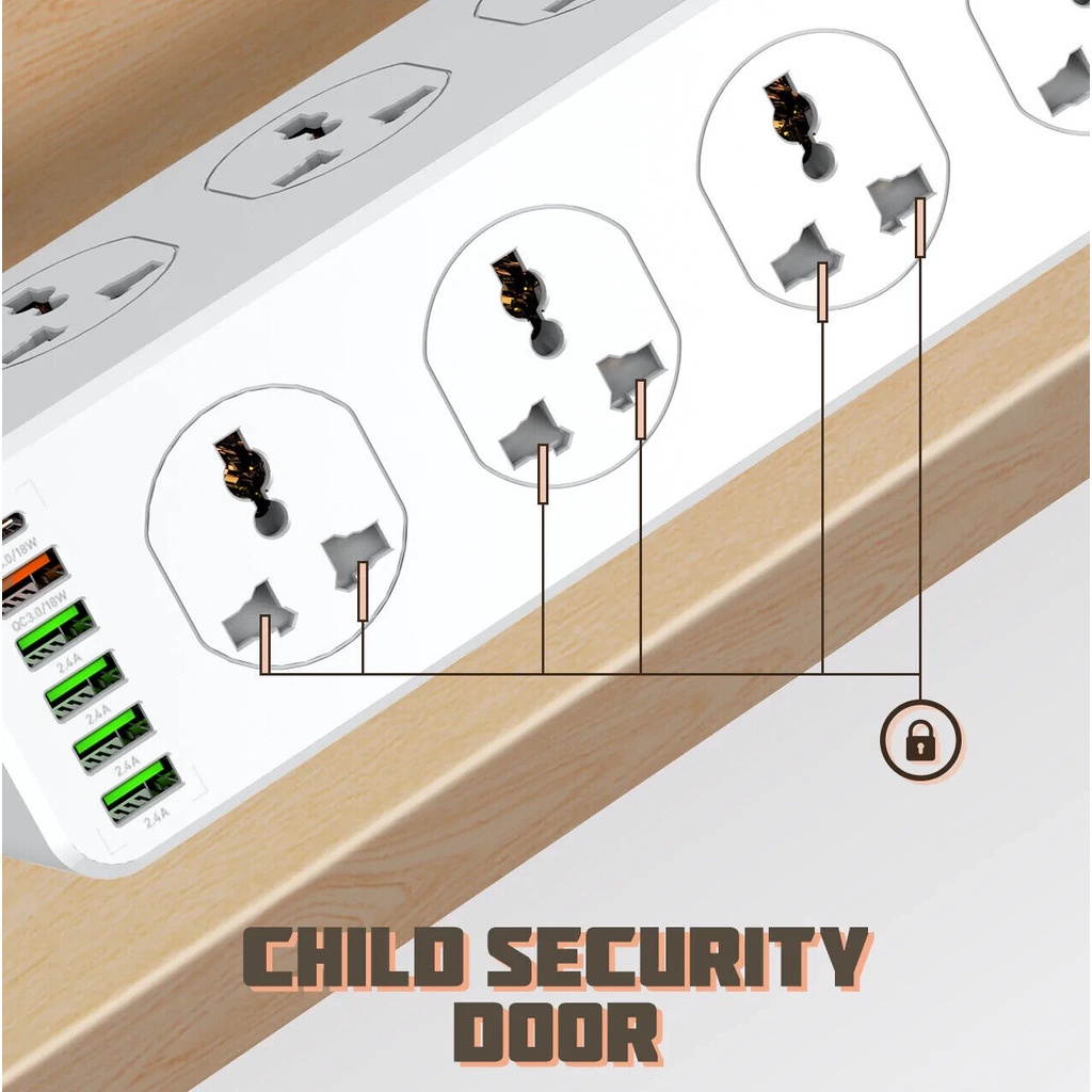 Ổ Cắm Điện Thông Minh LDNIO SC10610 - 10 Ổ Cắm và 6 Cổng Sạc USB - PD 3.0 20W, QC 3.0 18W Có Chân Cắm EU- HSHOP