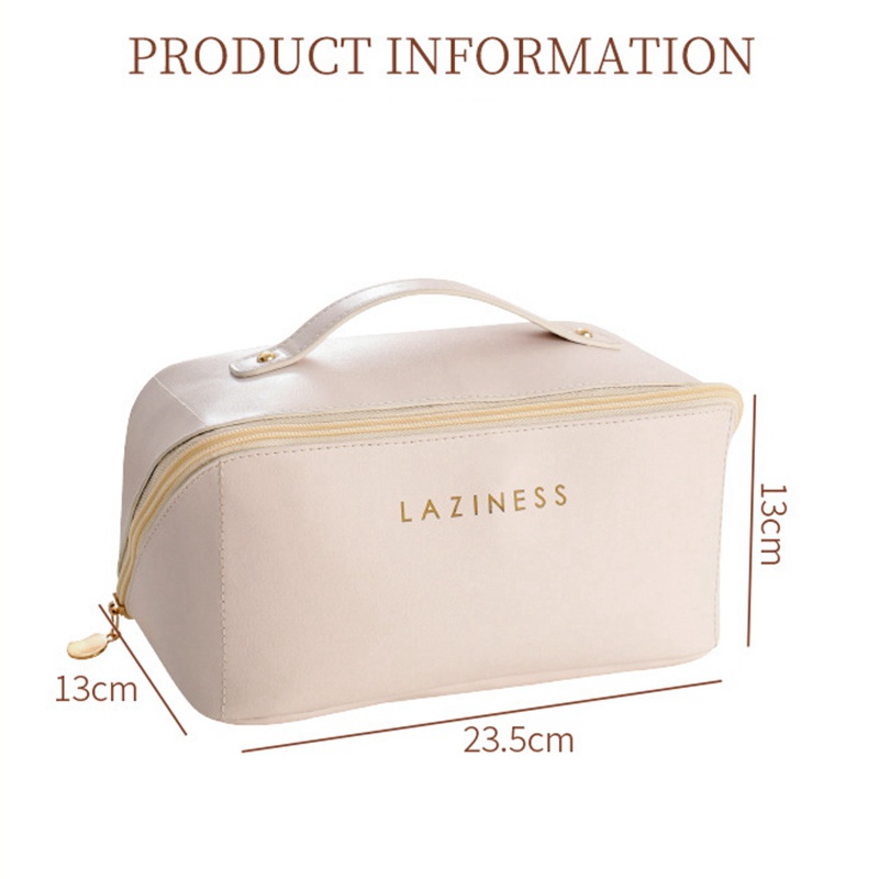 Túi Đựng Mỹ Phẩm Da Pu Màu Nâu Cỡ Lớn Thời Trang Tiện Dụng Mang Theo Du Lịch Cho Nữ