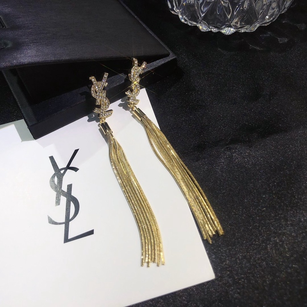 Khuyên Tai Tròn Khắc Chữ YSL Bằng Thép Titanium Thời Trang