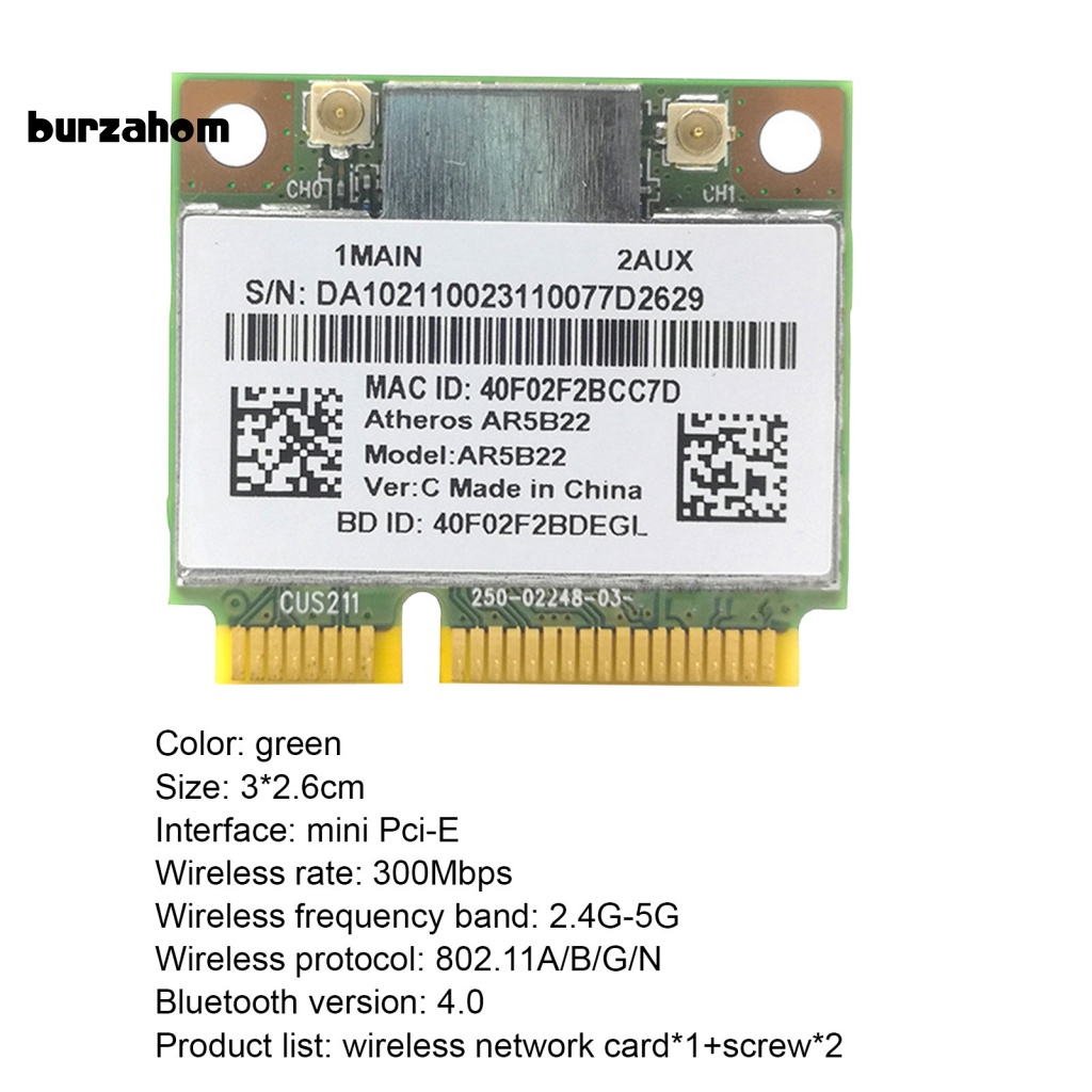 Thẻ Mạng Không Dây Băng Tần Kép AR5B22 Bluetooth 4.0 802.11A / B / G / N Mini PCI-E Cho Máy Tính