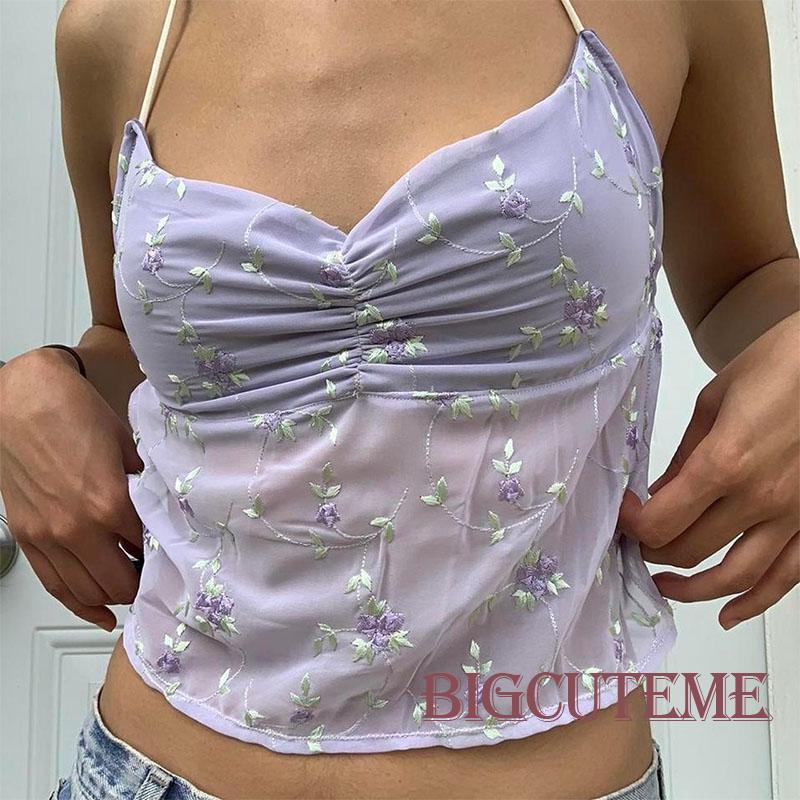 Áo Hai Dây Hở Lưng Thêu Hoa Thời Trang Mùa Hè Cho Nữ