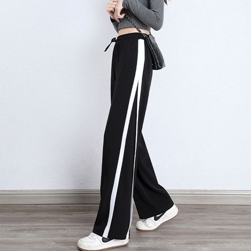 IELGY Quần Ống Rộng Lưng Cao Màu Đen Thời Trang Cho Nữ