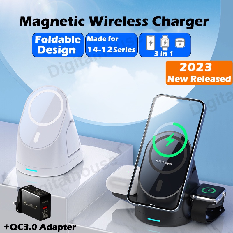 Đế Sạc Không Dây 3 Trong 1 Từ Tính 15W Max Cho Điện Thoại / Iwatch / Tai Nghe 13 / 12