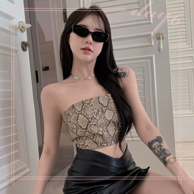 Áo Ống Croptop Không Dây Chống Chói In Họa Tiết Phong Cách Hàn Quốc Cho Nữ