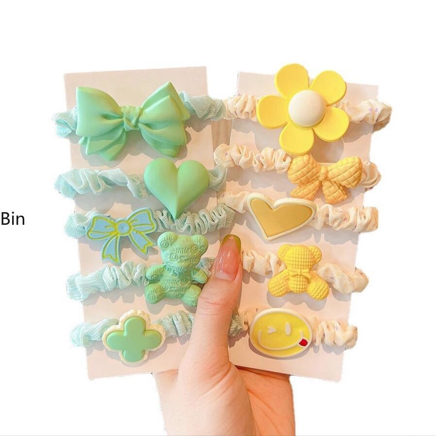 Bộ 5 Dây Cột Tóc Vải Họa Tiết Hoạt Hình Dễ Thương Cho Bé Gái