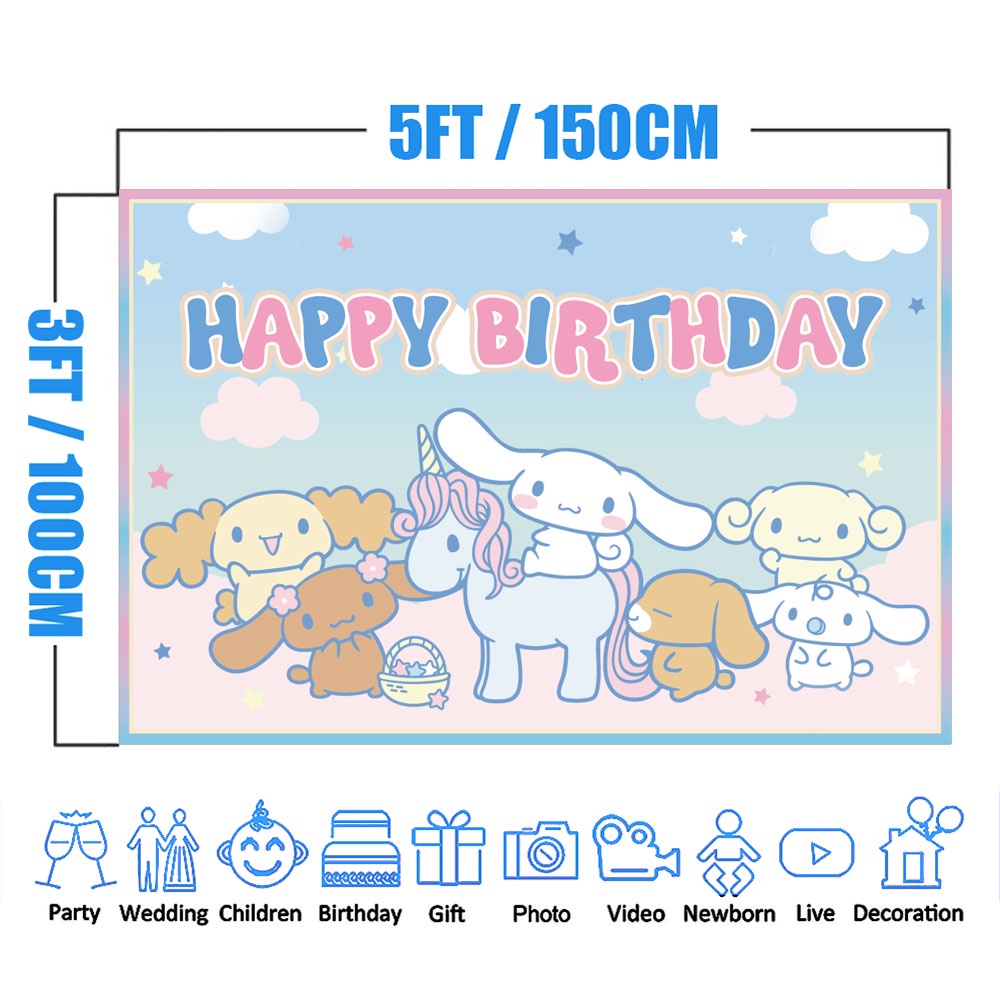 150 * 100 Cm Cinnamoroll Chúc Mừng Sinh Nhật Đảng Phông Nền Biểu Ngữ Dễ Thương Vải Ảnh Đạo Cụ Trang Trí Tiệc