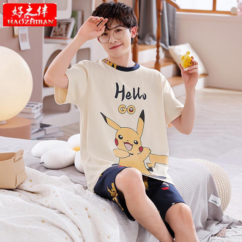 Bộ Đồ Ngủ Tay Ngắn Chất Liệu Cotton Mỏng Họa Tiết Hoạt Hình Thời Trang Mùa Hè 2023 Cho Nam