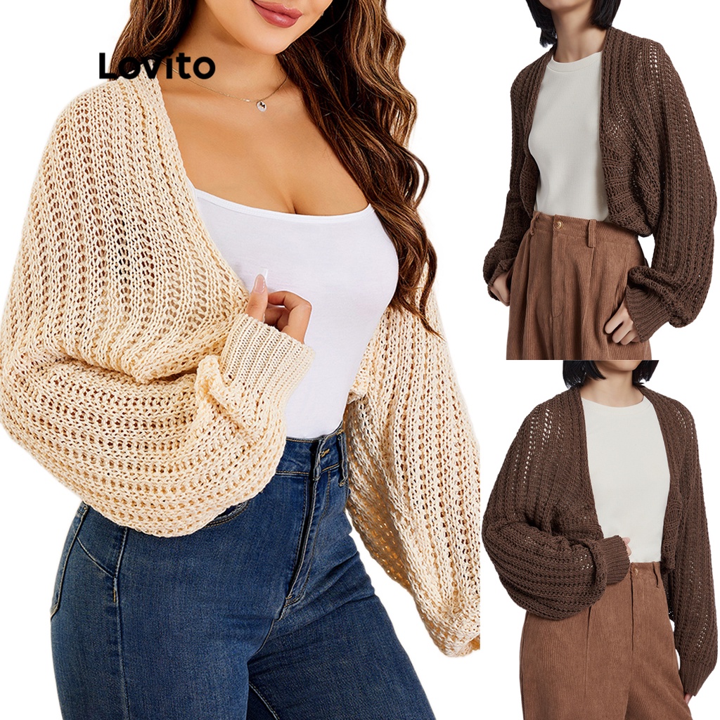 Lovito Áo Khoác Tay Dơi Trơn ThườNg Cardigans L22LD113 (Hoa Mai)