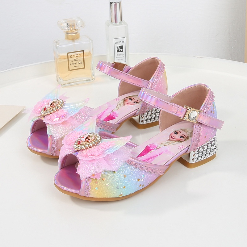 Giày công chúa Elsa cao gót hở mũi cho bé gái 3-10 tuổi mẫu mới 2023