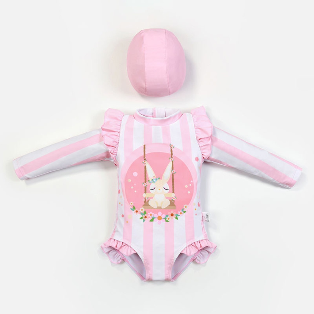 Đồ bơi bé gái, bikini trẻ em liền thân cao cấp cộc tay dài tay có mũ hình thỏ đáng yêu size từ 2 đến 8 tuổi 337 Store