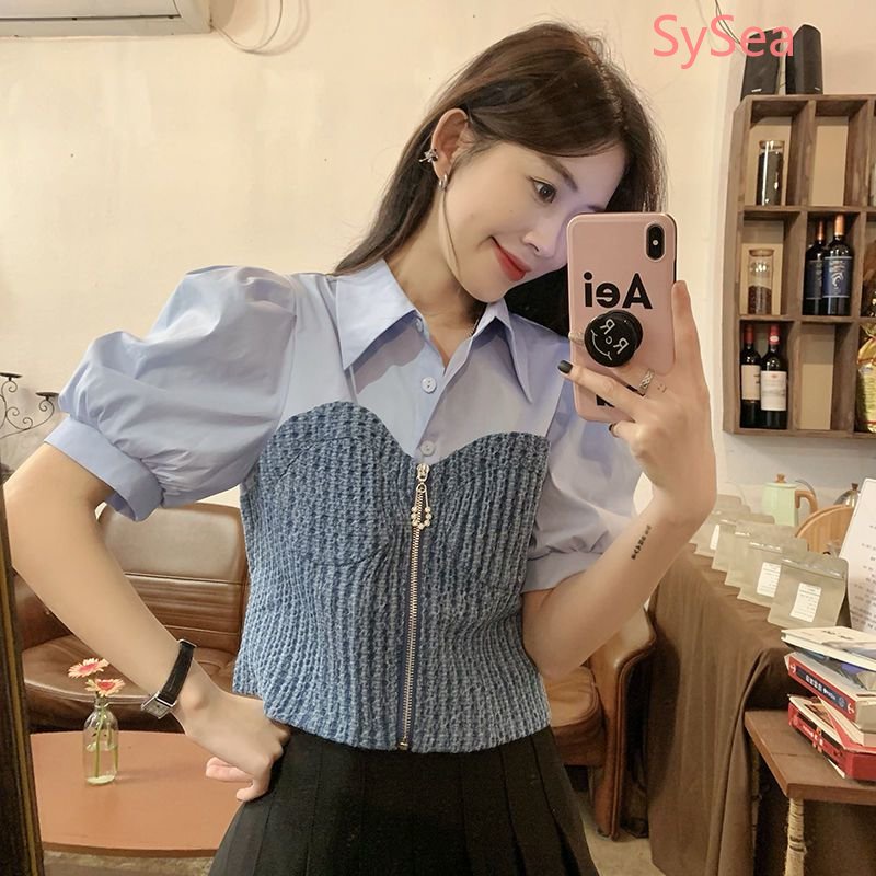 Áo Sơ Mi Phối Khóa Kéo Thời Trang Mùa Hè Pháp Cho Nữ