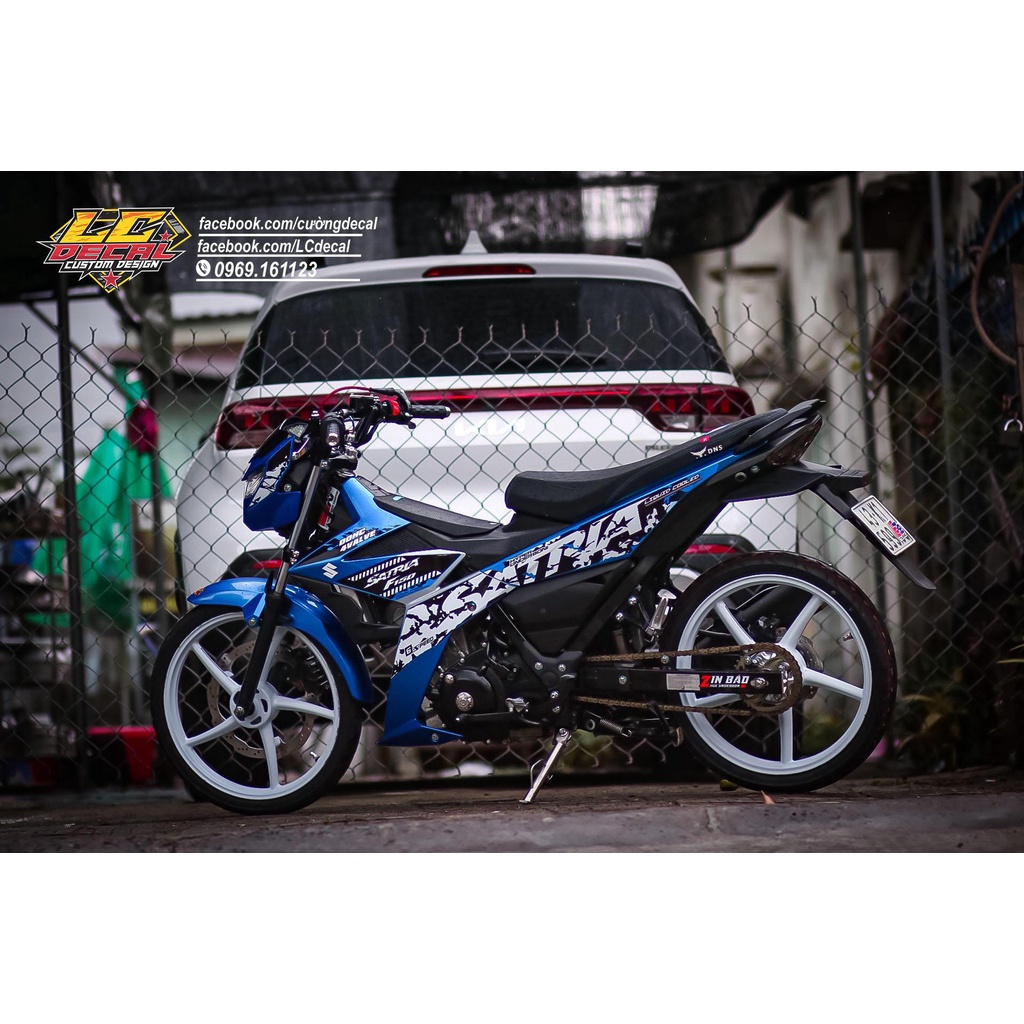 Tem rời Satria xanh dương mẫu Stone trắng đen họa tiết lạ mắt - tem cao cấp không bay màu