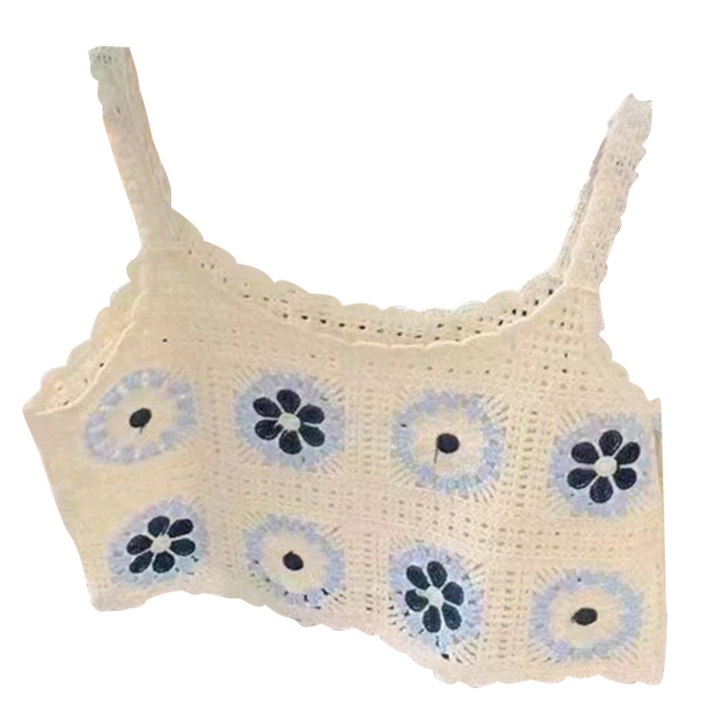 Áo Croptop Dệt Kim Không Tay Khoét Lỗ Họa Tiết Hoa Thời Trang Đi Biển Cho Nữ
