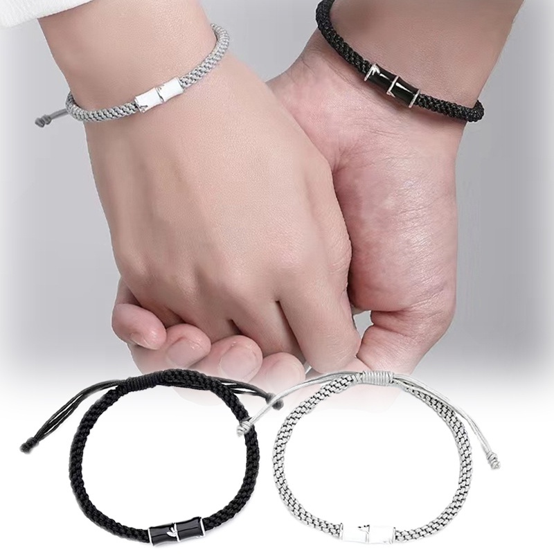 Vòng Tay Dây Bện Handmade Màu Trắng Đen Đơn Giản Thời Trang Lãng Mạn Có Thể Điều Chỉnh Cho Cặp Đôi Bạn Trai Bạn Gái