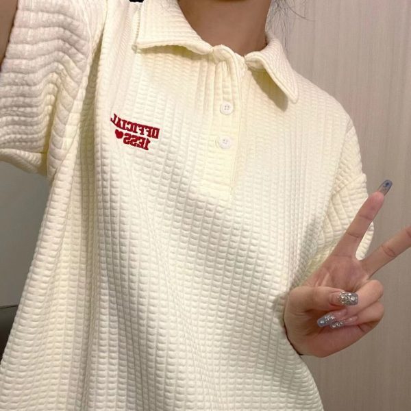 Áo polo NRVP tay ngắn họa tiết độc đáo phong cách Hàn Quốc thời trang cho nữ