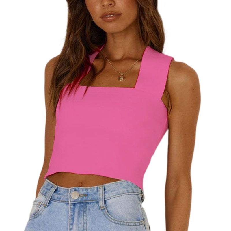 Áo Croptop Dệt Kim Không Tay Cổ Vuông Lưng Trần Gợi Cảm Cho Nữ