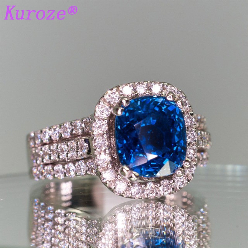 Nhẫn Đính Đá Sapphire Hình Vuông Màu Xanh Dương Thời Trang