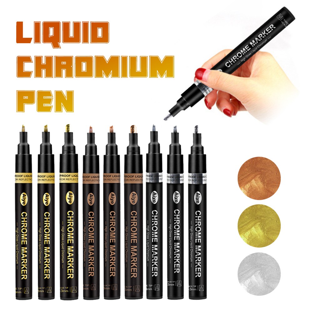 Bút Đánh Dấu Gương Chrome Lỏng Kim Loại Màu Vàng Bạc Đồng Bút Đánh Dấu Sơn Phản Quang Gương Mực Không Thấm Nước Bút Kim Loại Thủ Công Tự Làm Bút Đánh Dấu Cho Mọi Nơi Bri