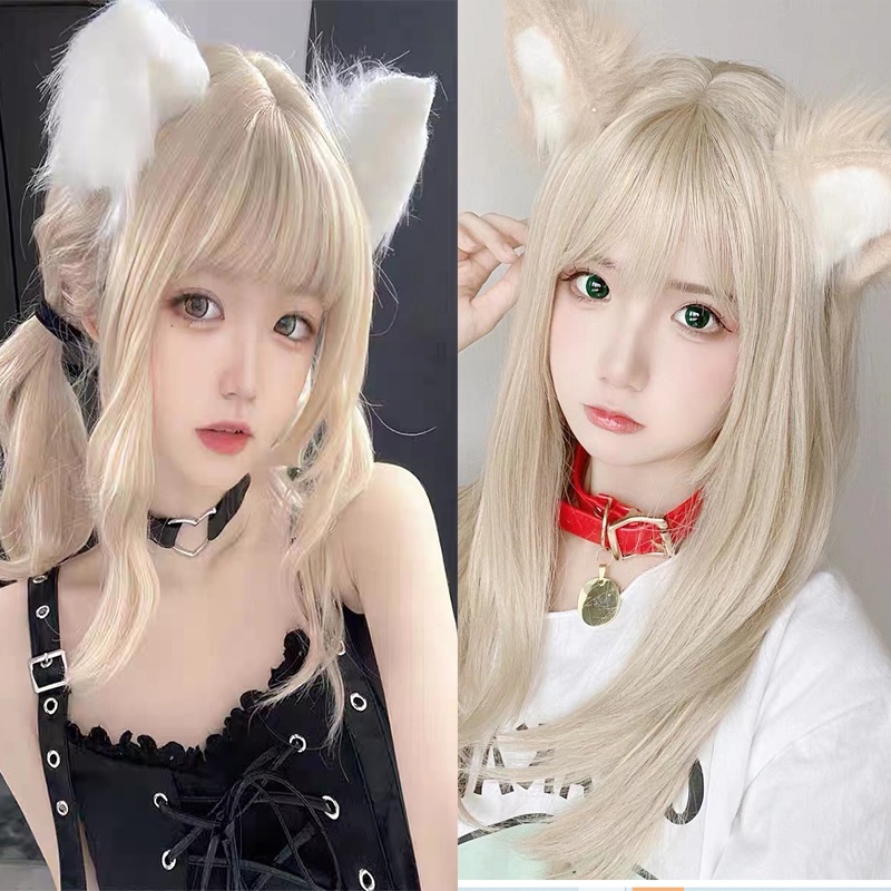 Tóc Giả 45CM Màu Vàng Nhạt Phong Cách Lolita Cho Nữ