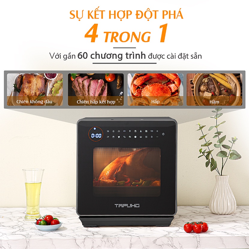 Nồi Chiên Hơi Nước TAPUHO TSF16  | 60 Chương Trình Nấu | 4 trong 1 - Có xiên gà, lồng đào 360