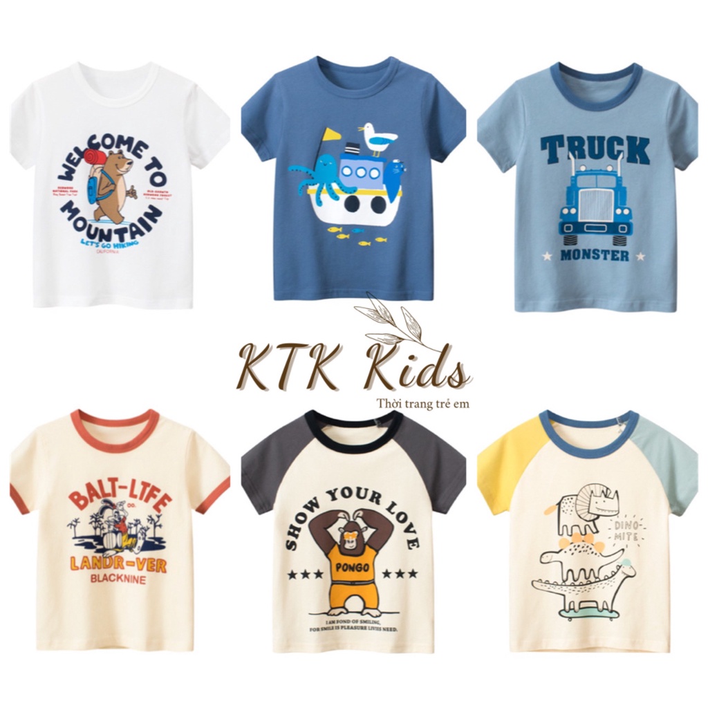 Áo bé trai cộc tay Kotokids, áo cotton cộc tay cho bé trai in hình dễ thương