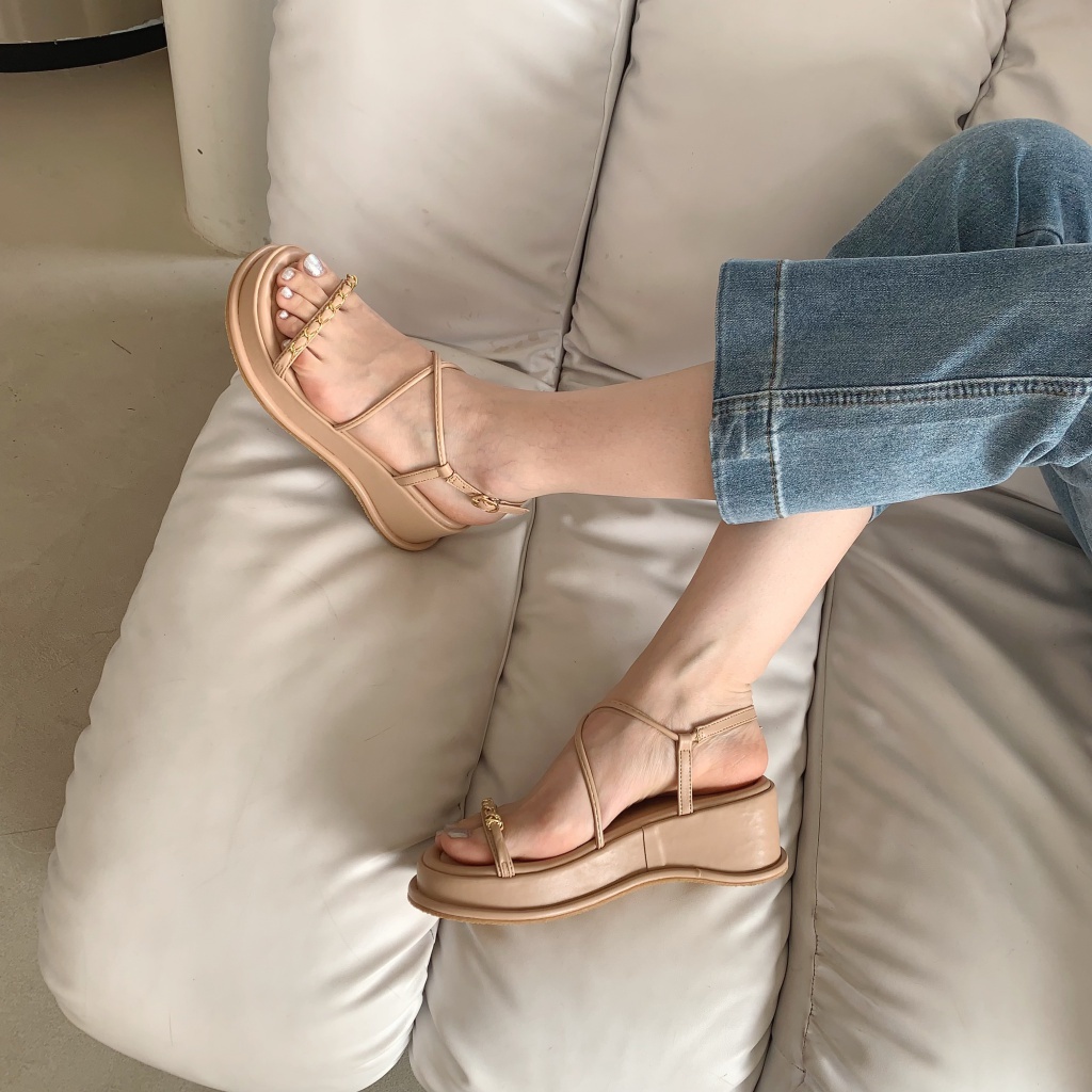 Sandal Đế Xuồng Hở Ngón Phối Dây Xích Kim Loại Thời Trang 2023 Dành Cho Nữ