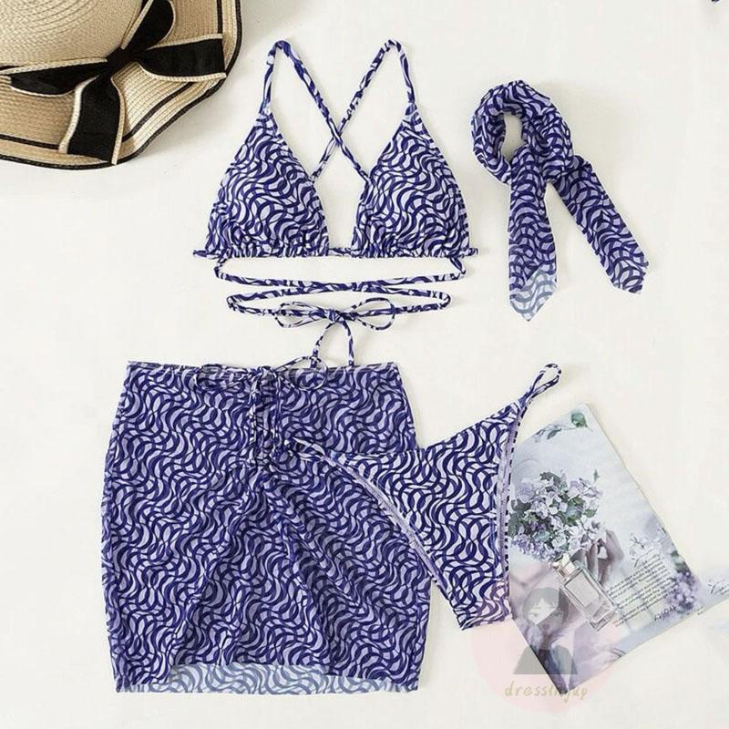 Bộ Đồ Bơi In Họa Tiết Gợn Sóng Nước Thời Trang Mùa Hè Cho Nữ