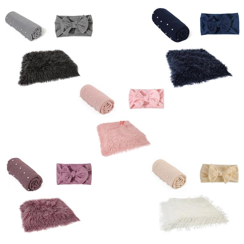 Set 3 Khăn Lông Quấn Đầu + Băng Đô Đội Đầu Làm Phụ Kiện Chụp Ảnh Cho Bé Sơ Sinh