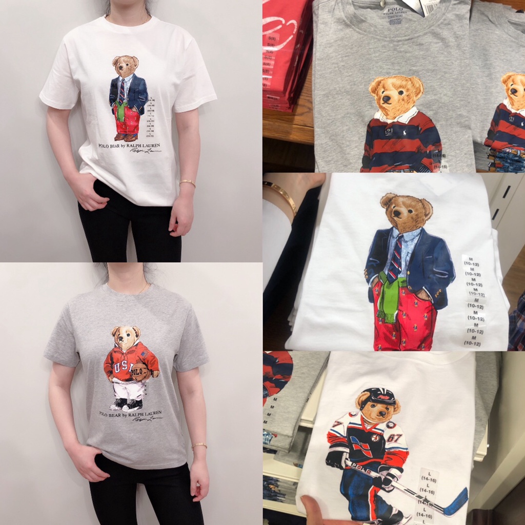 Mùa hè nam nữ gấu bông gấu bông cotton ngắn tay giải trí mùa hè thương hiệu thể thao Áo thun ngắn tay in hoạt hình