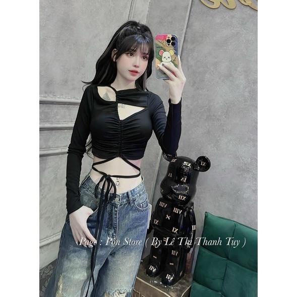 Áo bẹt vai kiểu dễ thương dây quấn eo croptop