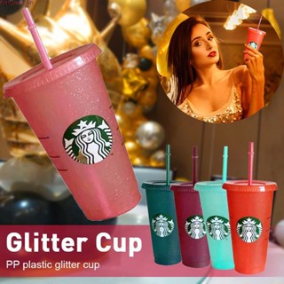 【Hàng Có Sẵn cốc Nhựa 700Ml Starbucks Flash Powder Sáng Bóng Tái Sử Dụng Có Nắp Và Cốc Ống Hút