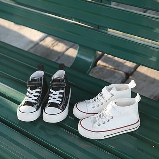Giày vải canvas cổ cao màu sắc đơn giản cho bé 4-16 tuổi